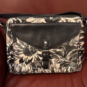 Patricia Nash Black and White Floral Leather Crossbody